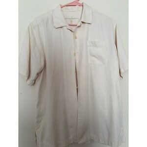 Tommy Bahama Mens Small Cream 100% Silk Short Sleeve Camp Shirt Button Down